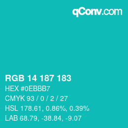Color code: RGB 14 187 183 | qconv.com