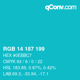 Color code: RGB 14 187 199 | qconv.com