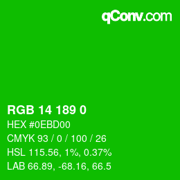 颜色代码: RGB 14 189 0 | qconv.com