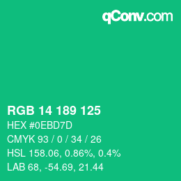 カラーコード: RGB 14 189 125 | qconv.com