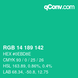 Color code: RGB 14 189 142 | qconv.com