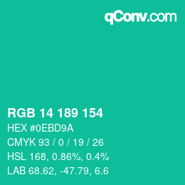 Color code: RGB 14 189 154 | qconv.com