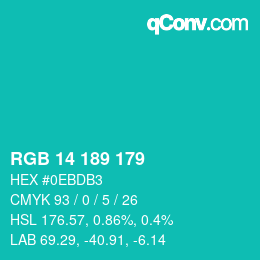Color code: RGB 14 189 179 | qconv.com