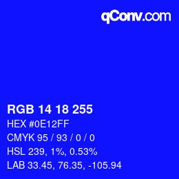 Color code: RGB 14 18 255 | qconv.com