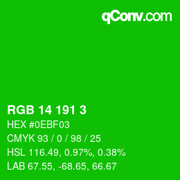 颜色代码: RGB 14 191 3 | qconv.com