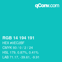 カラーコード: RGB 14 194 191 | qconv.com
