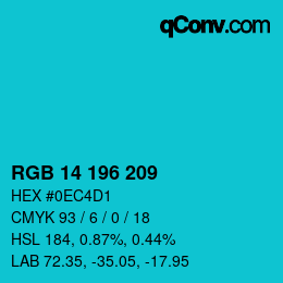 カラーコード: RGB 14 196 209 | qconv.com