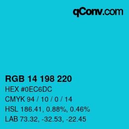 Color code: RGB 14 198 220 | qconv.com