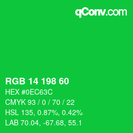 カラーコード: RGB 14 198 60 | qconv.com