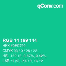 カラーコード: RGB 14 199 144 | qconv.com
