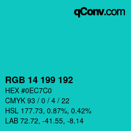 カラーコード: RGB 14 199 192 | qconv.com
