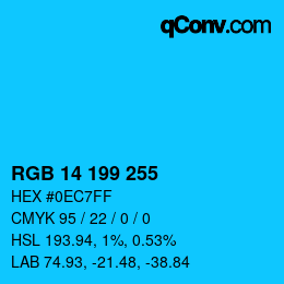 Color code: RGB 14 199 255 | qconv.com