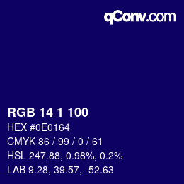 カラーコード: RGB 14 1 100 | qconv.com