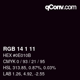 Color code: RGB 14 1 11 | qconv.com