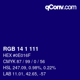 Color code: RGB 14 1 111 | qconv.com
