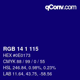 Color code: RGB 14 1 115 | qconv.com