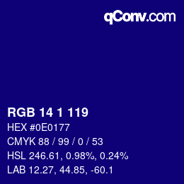 Color code: RGB 14 1 119 | qconv.com