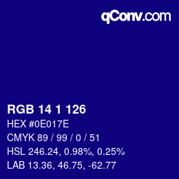 カラーコード: RGB 14 1 126 | qconv.com