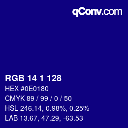 Color code: RGB 14 1 128 | qconv.com