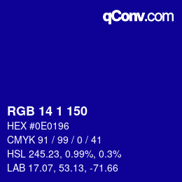 Color code: RGB 14 1 150 | qconv.com