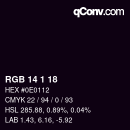 Color code: RGB 14 1 18 | qconv.com