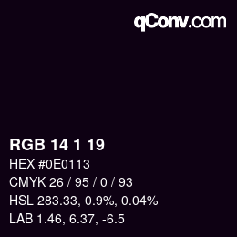 カラーコード: RGB 14 1 19 | qconv.com