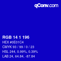 カラーコード: RGB 14 1 196 | qconv.com