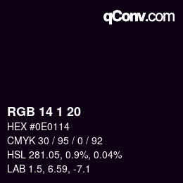 颜色代码: RGB 14 1 20 | qconv.com