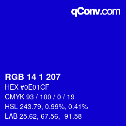 カラーコード: RGB 14 1 207 | qconv.com