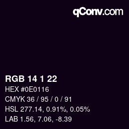 Color code: RGB 14 1 22 | qconv.com