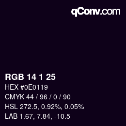 颜色代码: RGB 14 1 25 | qconv.com