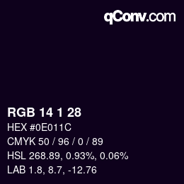 カラーコード: RGB 14 1 28 | qconv.com