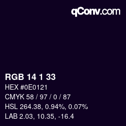カラーコード: RGB 14 1 33 | qconv.com