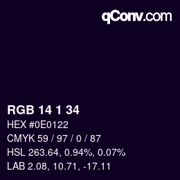 Color code: RGB 14 1 34 | qconv.com