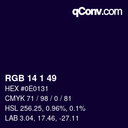 カラーコード: RGB 14 1 49 | qconv.com