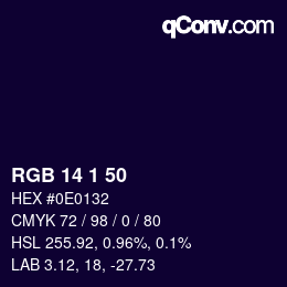 カラーコード: RGB 14 1 50 | qconv.com