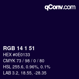 Color code: RGB 14 1 51 | qconv.com