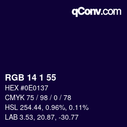 カラーコード: RGB 14 1 55 | qconv.com