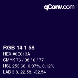 Color code: RGB 14 1 58 | qconv.com