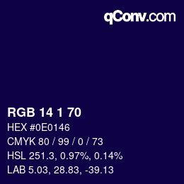 Color code: RGB 14 1 70 | qconv.com