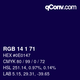 カラーコード: RGB 14 1 71 | qconv.com