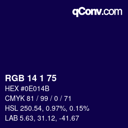 Color code: RGB 14 1 75 | qconv.com