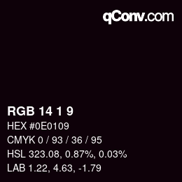 Color code: RGB 14 1 9 | qconv.com