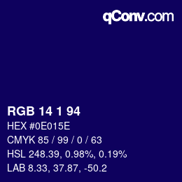 カラーコード: RGB 14 1 94 | qconv.com