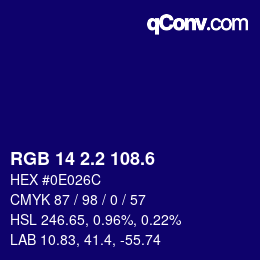 カラーコード: RGB 14 2.2 108.6 | qconv.com