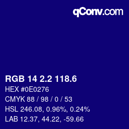 カラーコード: RGB 14 2.2 118.6 | qconv.com