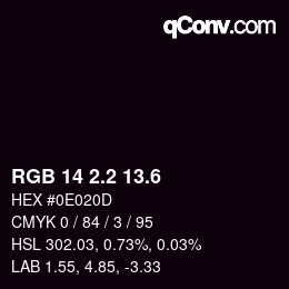カラーコード: RGB 14 2.2 13.6 | qconv.com