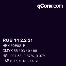 カラーコード: RGB 14 2.2 31 | qconv.com