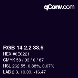 カラーコード: RGB 14 2.2 33.6 | qconv.com