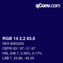 カラーコード: RGB 14 2.2 83.6 | qconv.com